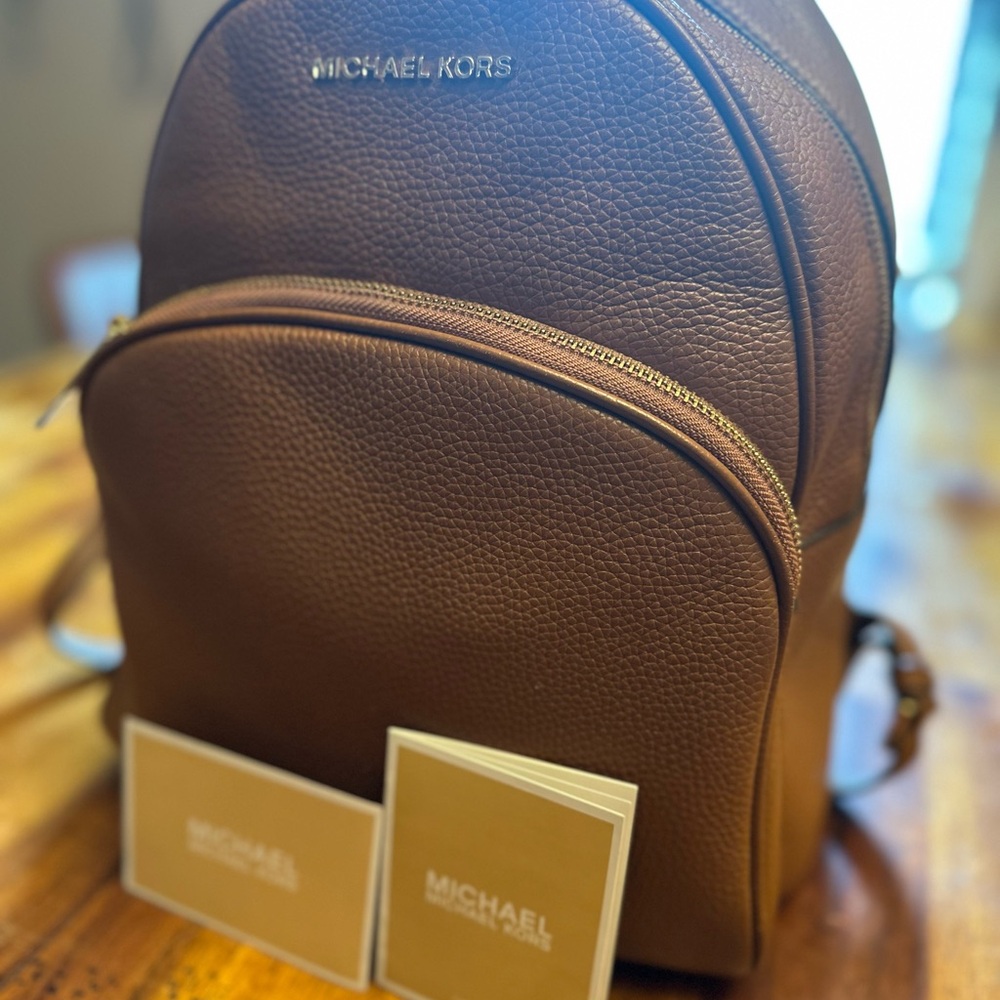 Michael Kors Chestnut Pebbled Leather Backpack with Gold Hardware